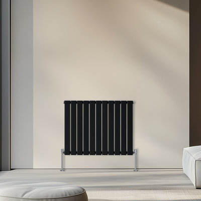 Rinse Bathrooms 600x748mm Horizontal Column Designer Radiator Black Single Flat Panel Radiators