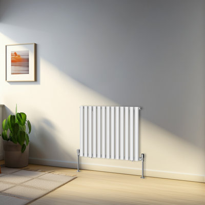 Rinse Bathrooms 600x767mm White Horizontal Designer Radiator Single Column Oval Panel Bathroom Radiators