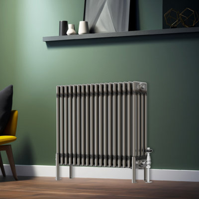 Rinse Bathrooms 600x830mm Raw Metal Horizontal 4 Column Radiator Traditional Cast Iron Style Bathroom Radiator Central Heating