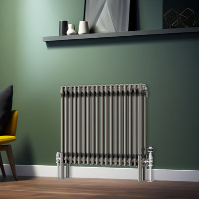 Rinse Bathrooms 600x830mm Raw Metal Horizontal Column Radiator Double Traditional Cast Iron Style Bathroom Radiator