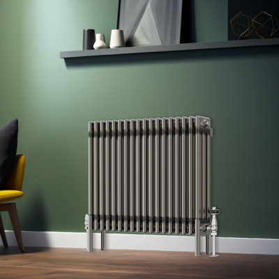 Rinse Bathrooms 600x832mm Raw Metal Horizontal 3 Column Radiator Traditional Cast Iron Style Bathroom Radiator Central Heating