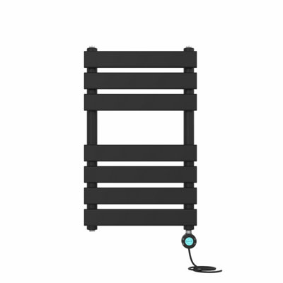 Rinse Bathrooms 650x400mm Black Designer Flat Panel Electric Heated Towel Rail Thermostatic Timer Bathroom Towel Radiator 400W