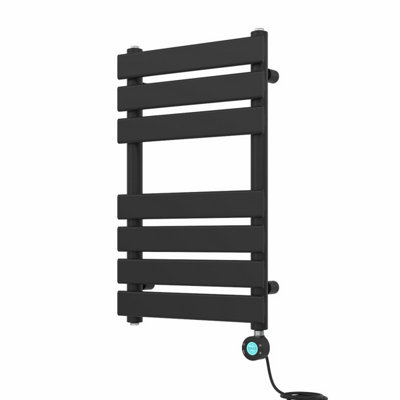 Rinse Bathrooms 650x400mm Black Designer Flat Panel Electric Heated Towel Rail Thermostatic Timer Bathroom Towel Radiator 400W