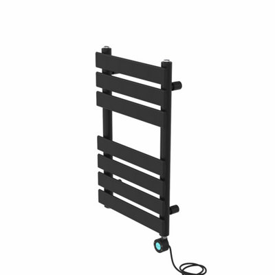 Rinse Bathrooms 650x400mm Black Designer Flat Panel Electric Heated Towel Rail Thermostatic Timer Bathroom Towel Radiator 400W