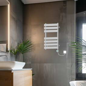 Rinse Bathrooms 650x400mm Chrome Designer Flat Panel Electric Heated Towel Rail Thermostatic Timer Bathroom Towel Radiator 400W