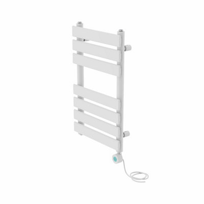 Rinse Bathrooms 650x400mm White Designer Flat Panel Electric Heated Towel Rail Thermostatic Timer Bathroom Towel Radiator 400W