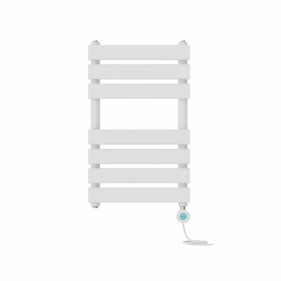 Rinse Bathrooms 650x400mm White Designer Flat Panel Electric Heated Towel Rail Thermostatic Timer Bathroom Towel Radiator 400W