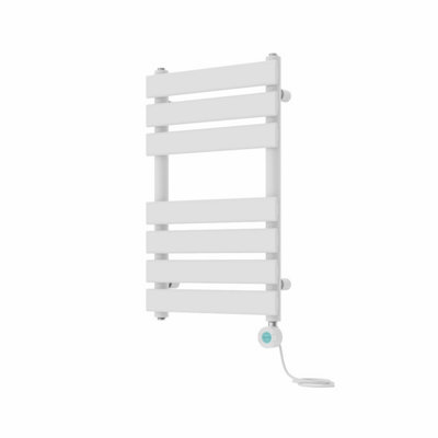 Rinse Bathrooms 650x400mm White Designer Flat Panel Electric Heated Towel Rail Thermostatic Timer Bathroom Towel Radiator 400W