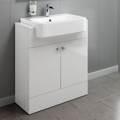 Rinse Bathrooms 667mm Gloss White Floor Standing 2 Doors Vanity Unit Basin Sink Bathroom Storage Furniture