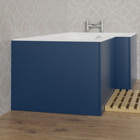 Rinse Bathrooms 700mm L Shape Bath End Panel 18mm MDF Painting Matte Blue Adjustable Height for Bathroom Soaking Tub