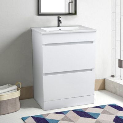 Rinse Bathrooms 800mm Bathroom Floor Standing Vanity Unit 2 Soft Close Drawers Basin Cabinet Storage Gloss White