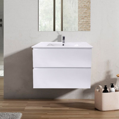 Rinse Bathrooms 800mm Bathroom Wall Hung Vanity Unit 2 Soft Close Drawers Basin Cabinet Storage Gloss White Price Comparisons | Compare The Build