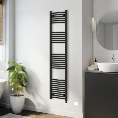 Rinse Bathrooms 800W Electric Heated Warming Towel Rail Bathroom Radiator Black - 1800x400mm