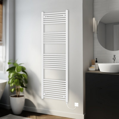 Rinse Bathrooms 800W Electric Heated Warming Towel Rail Bathroom Radiator White - 1800x600mm