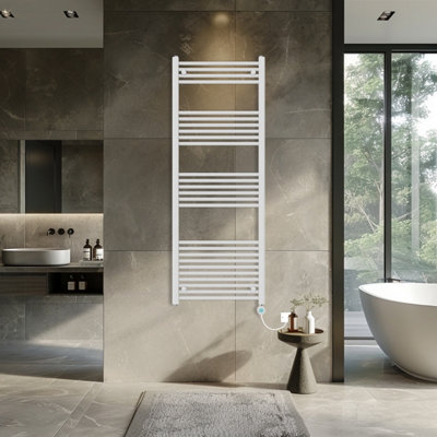 Rinse Bathrooms 800W Electric Thermostatic Heated Towel Rail Bathroom Radiators Straight with LCD Display Timer White 1600x600mm