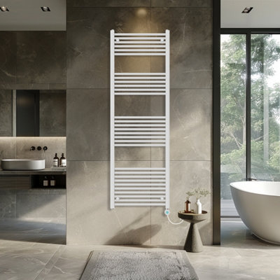 Rinse Bathrooms 800W Electric Thermostatic Heated Towel Rail Bathroom Radiators Straight with LCD Display Timer White 1800x600mm