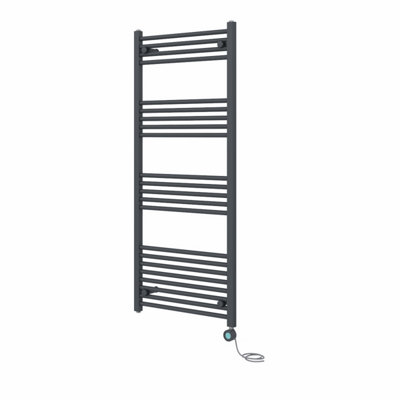 Rinse Bathrooms 800W Electric Thermostatic Heated Towel Rail Bathroom Radiators Straight with Timer - Anthracite - 1400x600mm