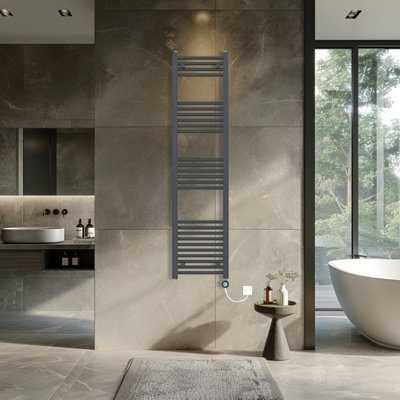 Rinse Bathrooms 800W Electric Thermostatic Heated Towel Rail Bathroom Radiators Straight with Timer - Anthracite - 1600x400mm