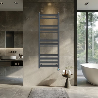 Rinse Bathrooms 800W Electric Thermostatic Heated Towel Rail Bathroom Radiators Straight with Timer - Anthracite - 1600x600mm