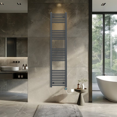Rinse Bathrooms 800W Electric Thermostatic Heated Towel Rail Bathroom Radiators Straight with Timer - Anthracite - 1800x400mm