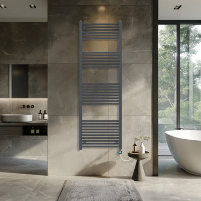 Rinse Bathrooms 800W Electric Thermostatic Heated Towel Rail Bathroom Radiators Straight with Timer - Anthracite - 1800x600mm