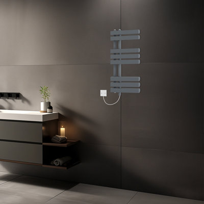 Rinse Bathrooms 800x450mm Sand Grey Designer Bathroom Electric Heated Towel Rail Rad Ladder Radiator Kit 400W Price Comparisons | Compare The Build