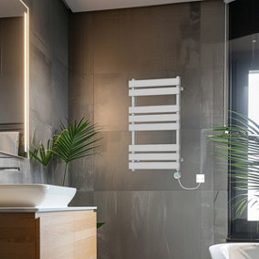 Rinse Bathrooms 800x500mm Chrome Designer Flat Panel Electric Heated Towel Rail Thermostatic Timer Bathroom Towel Radiator 400W