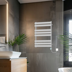 Rinse Bathrooms 800x600mm Chrome Designer Flat Panel Electric Heated Towel Rail Thermostatic Timer Bathroom Towel Radiator 400W