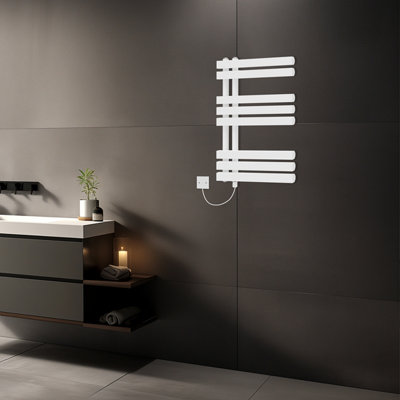 Rinse Bathrooms 800x600mm White Designer Bathroom Electric Heated Towel Rail Rad Ladder Radiator Kit 500W