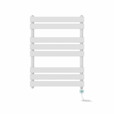 Rinse Bathrooms 800x600mm White Designer Flat Panel Electric Heated Towel Rail Thermostatic Timer Bathroom Towel Radiator 400W