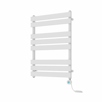 Rinse Bathrooms 800x600mm White Designer Flat Panel Electric Heated Towel Rail Thermostatic Timer Bathroom Towel Radiator 400W