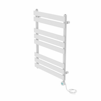 Rinse Bathrooms 800x600mm White Designer Flat Panel Electric Heated Towel Rail Thermostatic Timer Bathroom Towel Radiator 400W