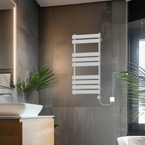 Rinse Bathrooms 950x500mm Chrome Designer Flat Panel Electric Heated Towel Rail Thermostatic Timer Bathroom Towel Radiator 400W