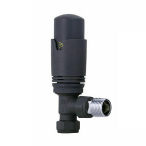 Rinse Bathrooms Angled 1 x 15mm Anthracite Round Head Radiator and Towel Rail Thermostatic Valves