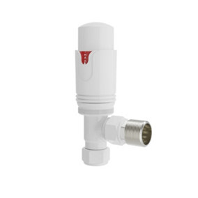 Rinse Bathrooms Angled 1 x 15mm White Round Head Radiator and Towel Rail Thermostatic Valves