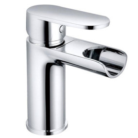 Rinse Bathrooms Basin Taps Waterfall Mixers Bathroom Sink Mixer Tap Semi-open with UK Hoses Chrome Brass