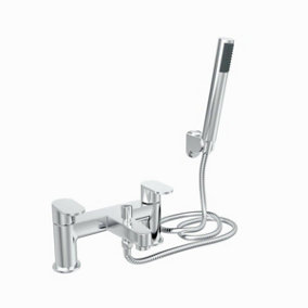 Rinse Bathrooms Bath Taps with Shower Bath Shower Filler Mixer Tap Double Lever Chrome Solid Brass with Shower Hand