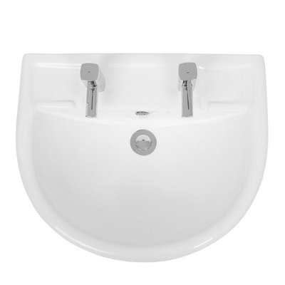 Rinse Bathrooms Bathroom 550mm 2 Tap Hole Wash Basin with Full Pedestal