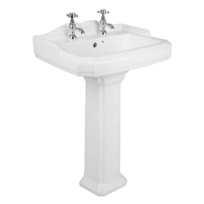 Rinse Bathrooms Bathroom Traditional 615mm Basin with Full Pedestal with Two Tap Holes Price Comparisons | Compare The Build