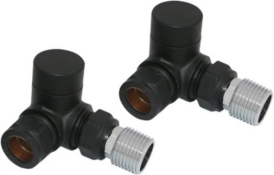 Rinse Bathrooms Black Corner Towel Radiator Valves 15mm Twin Pack