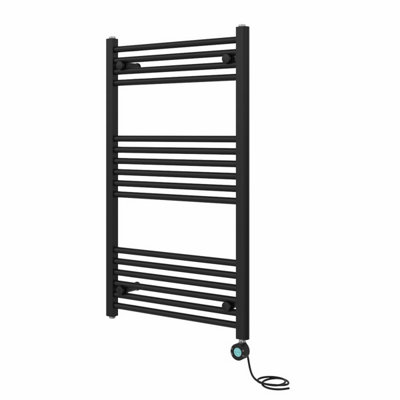 Rinse Bathrooms Black Electric Heated Towel Rail Straight Thermostatic Bathroom Towel Radiator with Timer - 1000x600mm 600W