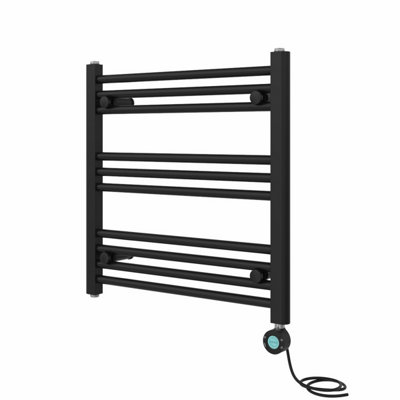 Rinse Bathrooms Black Electric Heated Towel Rail Straight Thermostatic Bathroom Towel Radiator with Timer - 600x600mm 400W
