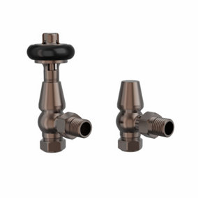 Rinse Bathrooms Chelsea Traditional Angled TRV Thermostatic Radiator Valves Antique Copper