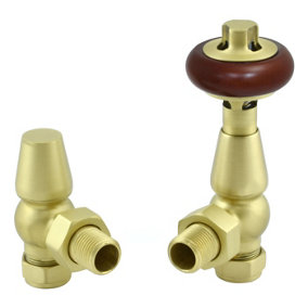 Rinse Bathrooms Chelsea Traditional Angled TRV Thermostatic Radiator Valves Brushed Brass