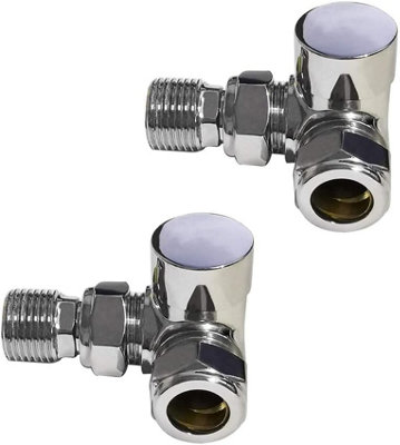 Rinse Bathrooms Chrome Angled Towel Radiator Valves 15mm Twin Pack