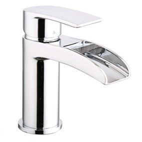 Rinse Bathrooms Chrome Basin Taps Waterfall Round Bathroom Sink Taps Mixers Cloakroom Brass with Hoses