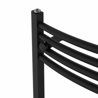 Rinse Bathrooms Curved Black Electric Thermostatic Bathroom Towel Radiator with Timer Prefilled - 1400x600mm 800W