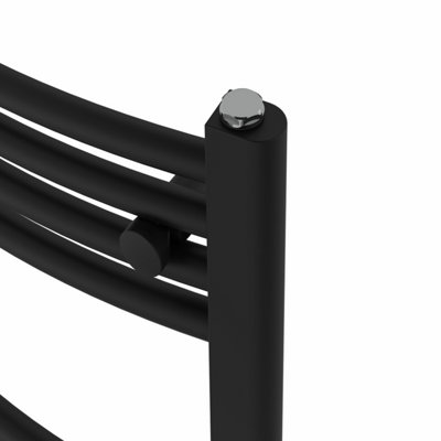 Rinse Bathrooms Curved Black Electric Thermostatic Bathroom Towel Radiator with Timer Prefilled - 1400x600mm 800W