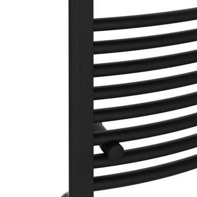 Rinse Bathrooms Curved Black Electric Thermostatic Bathroom Towel Radiator with Timer Prefilled - 1400x600mm 800W
