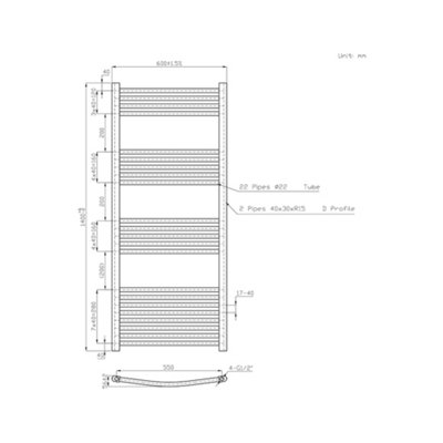 Rinse Bathrooms Curved Black Electric Thermostatic Bathroom Towel Radiator with Timer Prefilled - 1400x600mm 800W